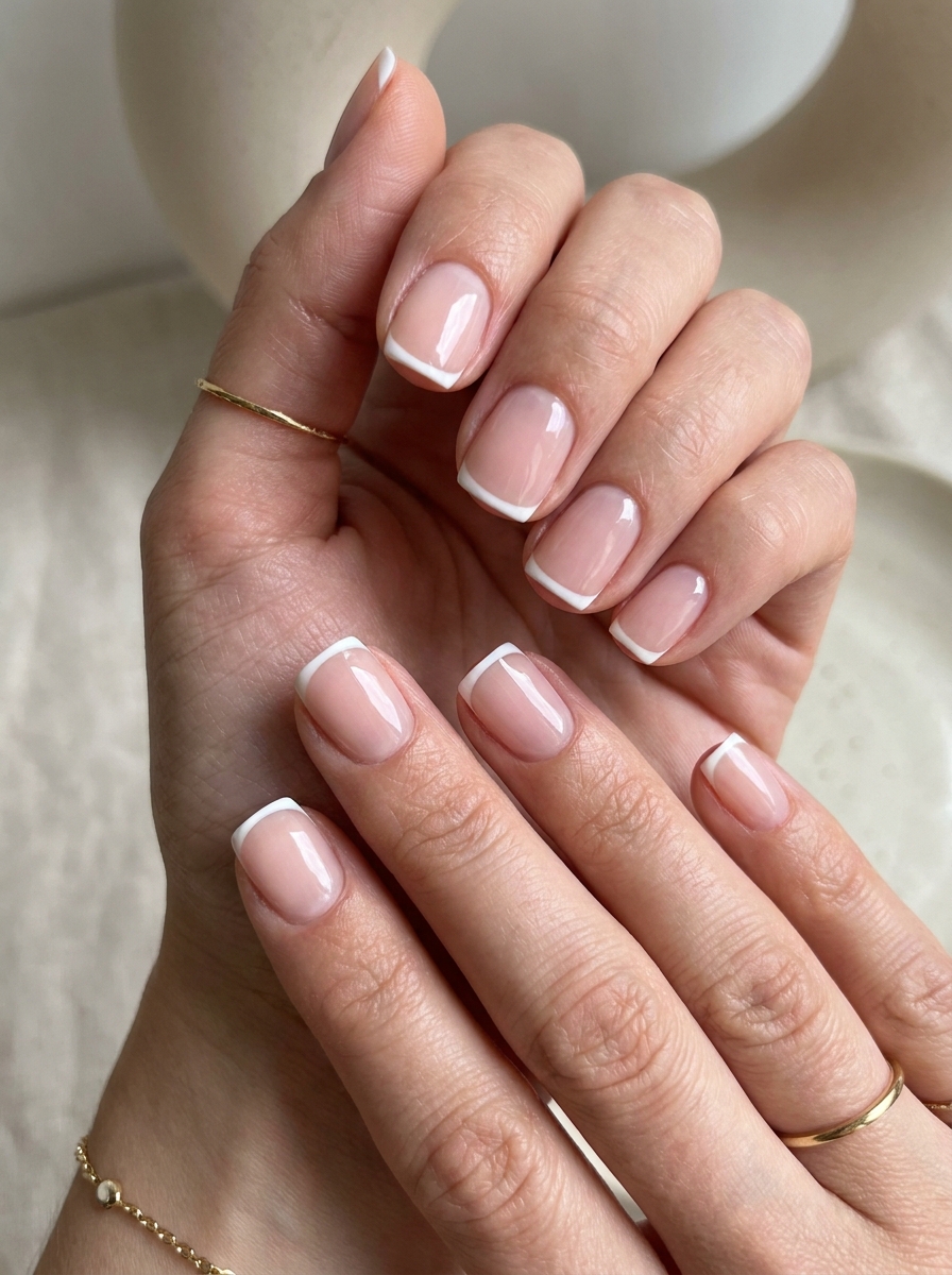 White Micro French Square Nails